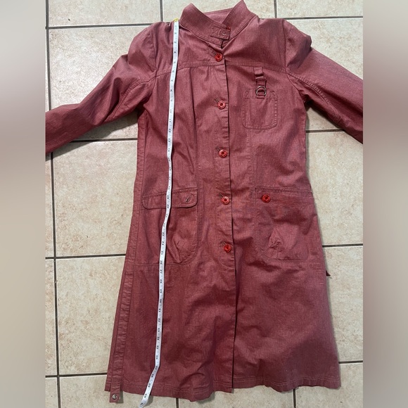 OAKLEY rosewood colored button up long coat fleece lining pockets women’s sz M - Picture 7 of 9